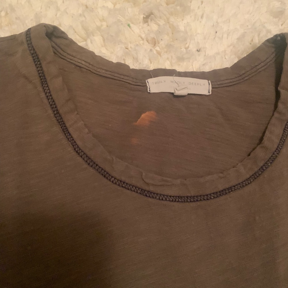 Truly Madly Deeply Dark Olive Green short sleeve tee black stitching pocket L - Picture 4 of 6